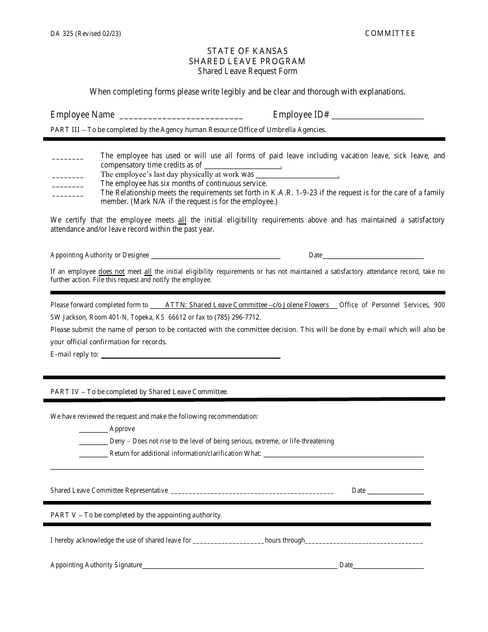 Form DA325 Shared Leave Request Form - Kansas, Page 3