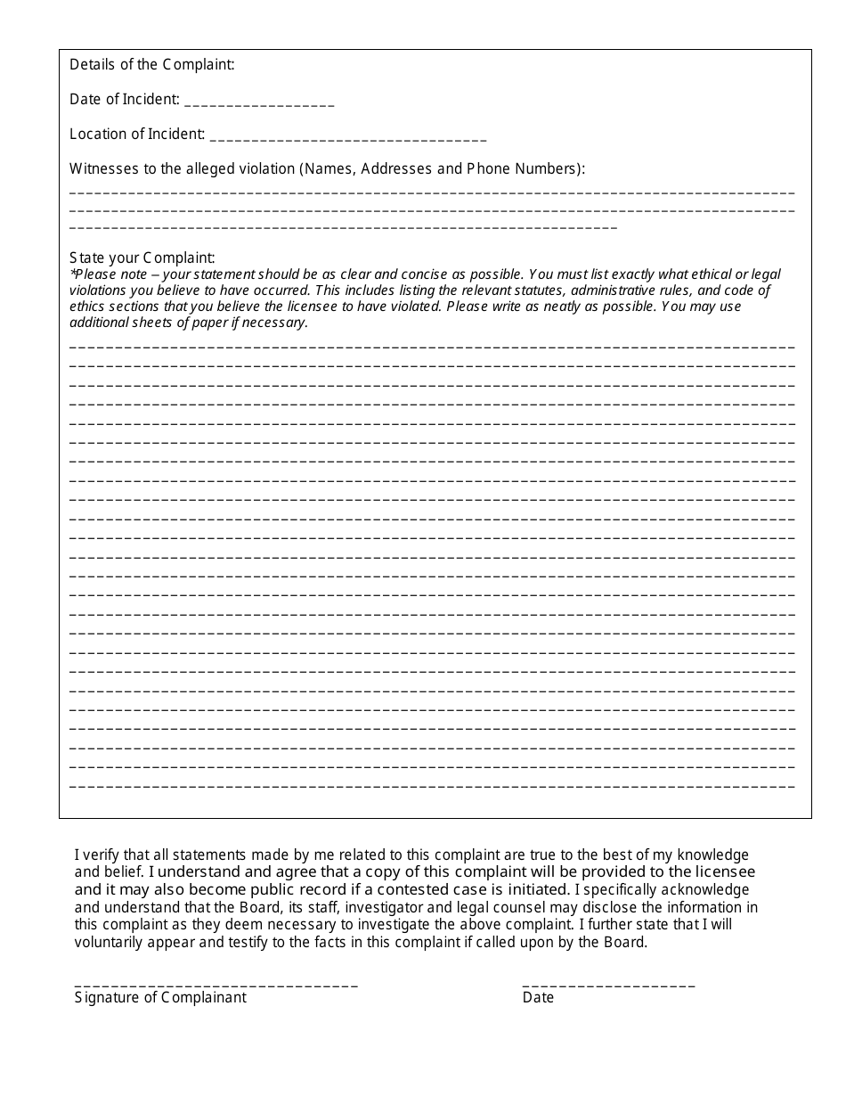 Complaint Report Form - South Dakota Board of Funeral Service - South Dakota, Page 2