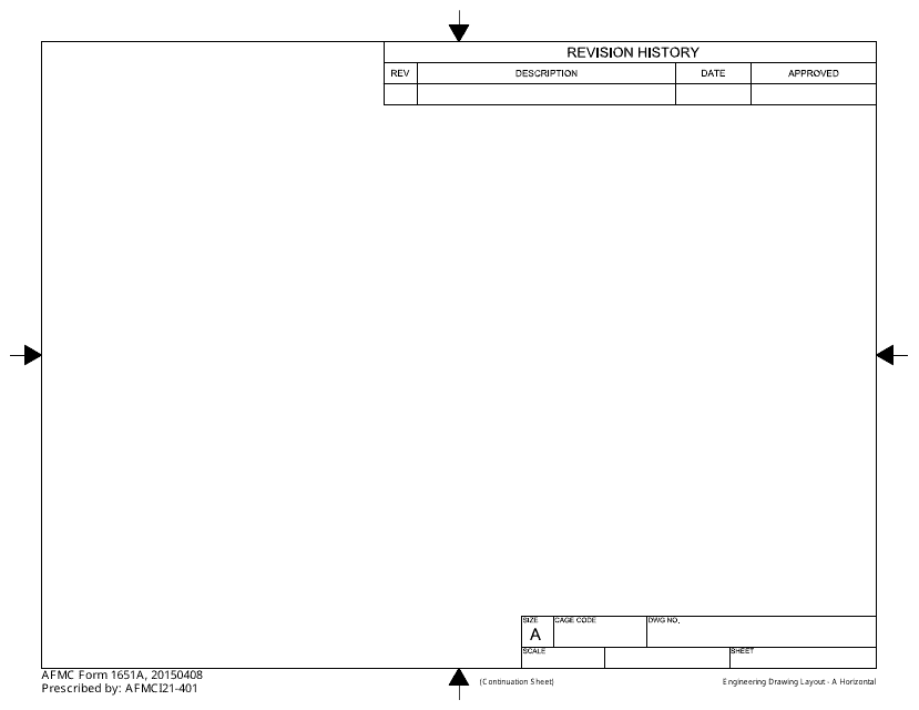 AFMC Form 1651A Engineering Drawing Layout - a Horizontal (Continuation Sheet)