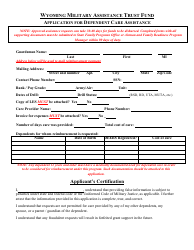 Document preview: Application for Dependent Care Assistance - Wyoming Military Assistance Trust Fund - Wyoming