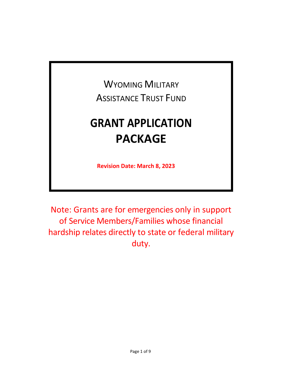 Wyoming Military Assistance Trust Fund Grant Application - Wyoming, Page 1