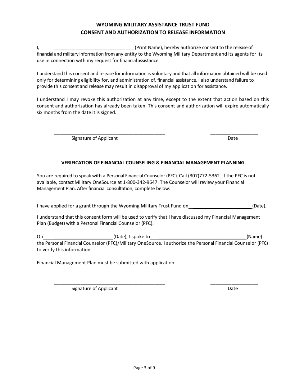 Wyoming Military Assistance Trust Fund Grant Application - Wyoming, Page 3
