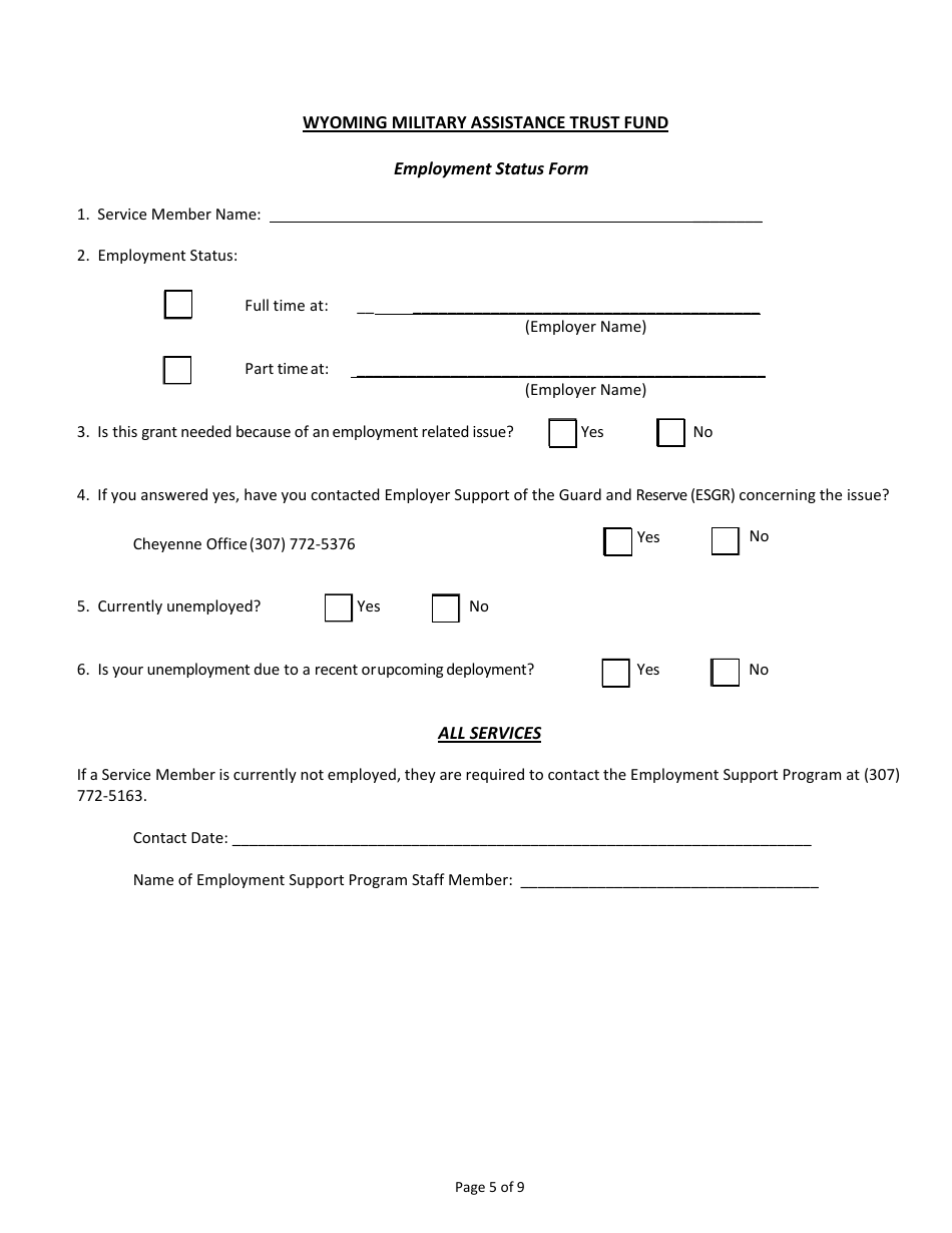 Wyoming Military Assistance Trust Fund Grant Application - Wyoming, Page 5