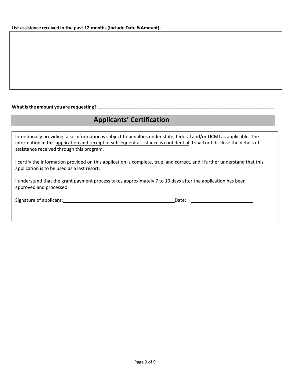 Wyoming Military Assistance Trust Fund Grant Application - Wyoming, Page 9