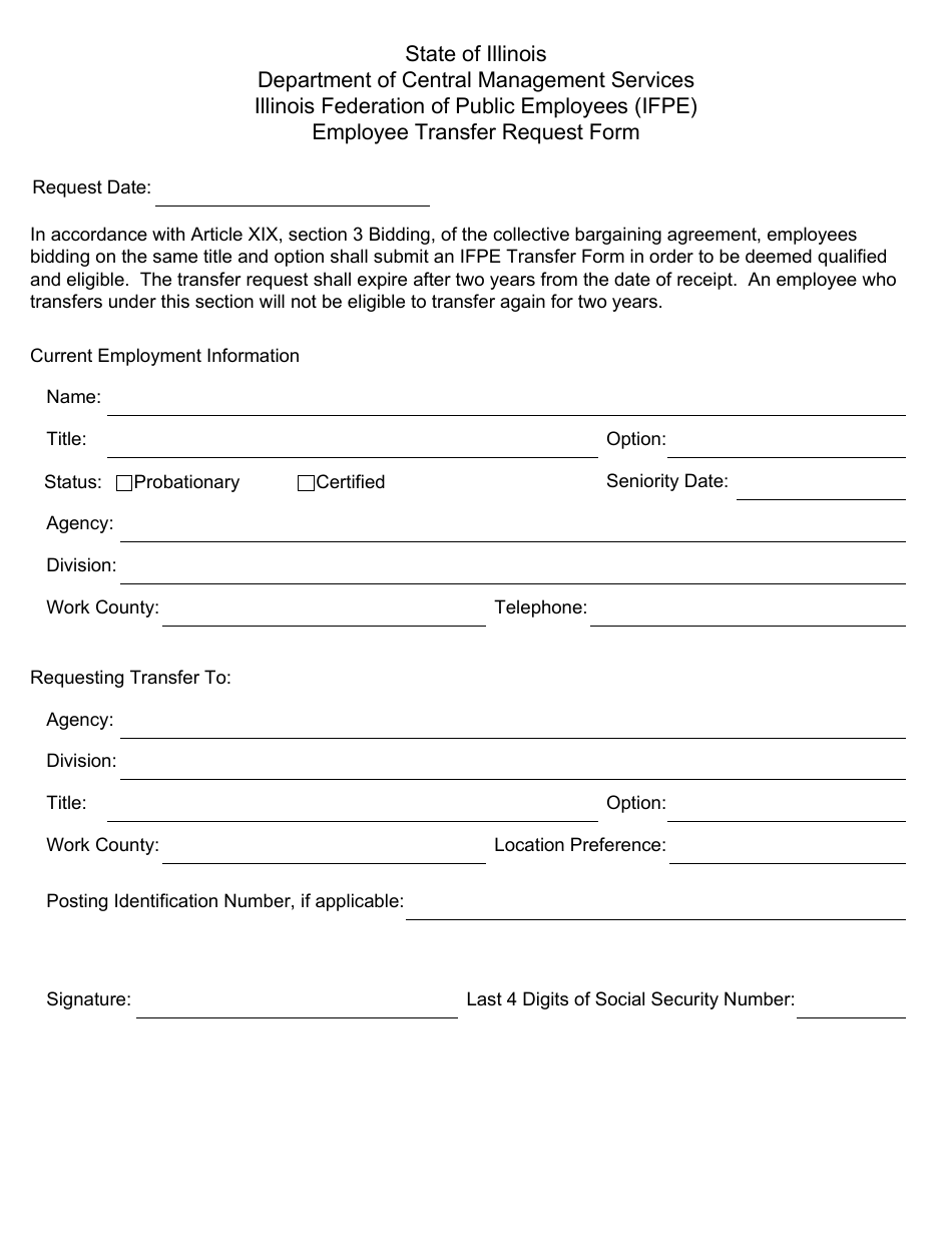 Illinois Federation of Public Employees (Ifpe) Employee Transfer Request Form - Illinois, Page 1