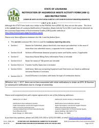 Document preview: Form HW-1 (7398_R04) Notification of Hazardous Waste Activity Form - Louisiana