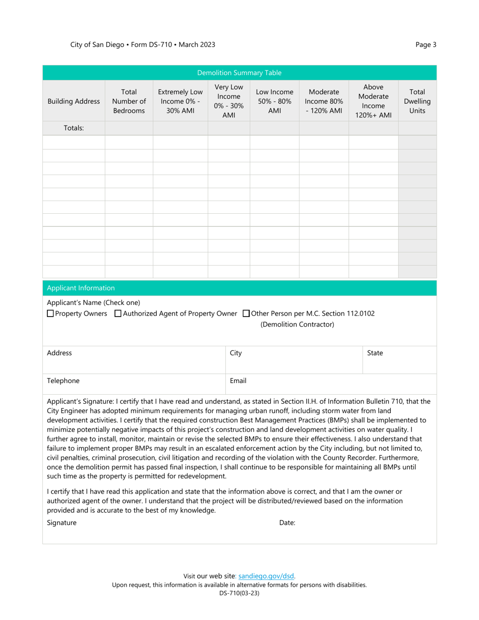Form DS-710 Building Demolition / Removal Questionnaire - City of San Diego, California, Page 3