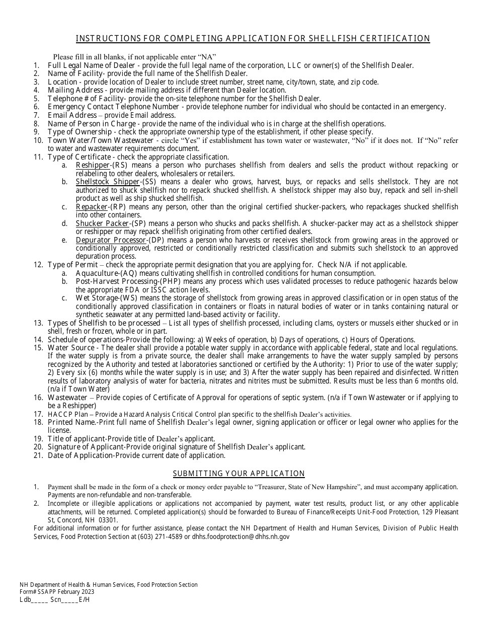 Form SSAPP Application for New Shellfish Certification - New Hampshire, Page 2