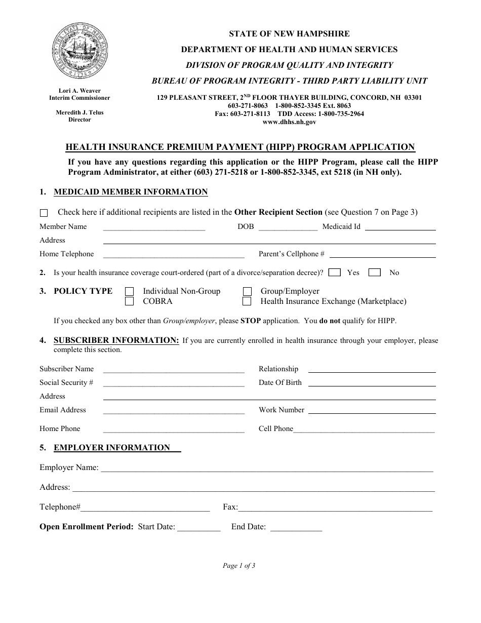 Health Insurance Premium Payment (HIPP) Program Application - New Hampshire, Page 3