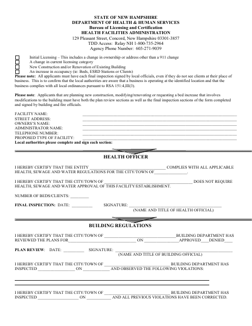 Local Approval Form - Health Facilities Administration - New Hampshire Download Pdf