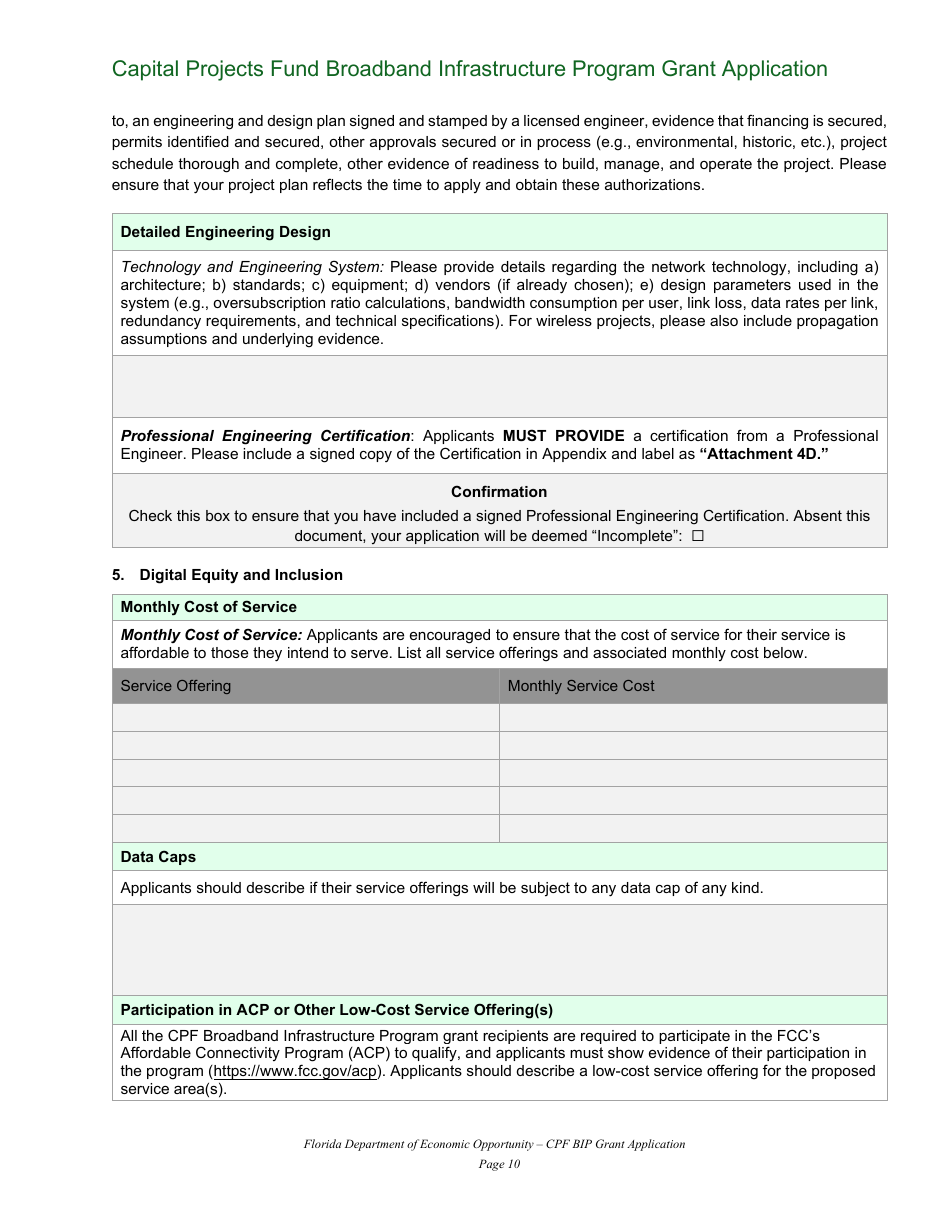 Capital Projects Fund Broadband Infrastructure Program Grant Application - Florida, Page 10