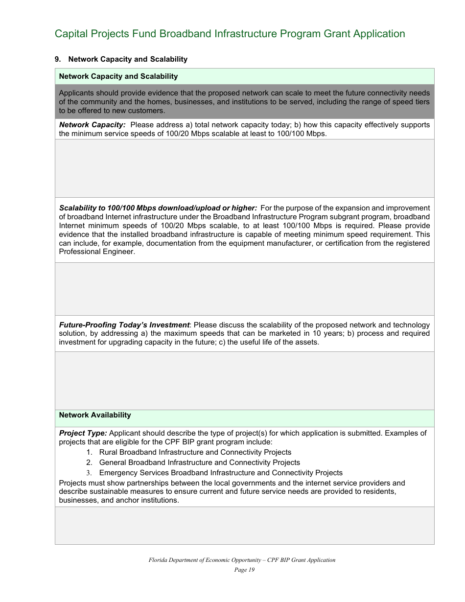 Capital Projects Fund Broadband Infrastructure Program Grant Application - Florida, Page 19
