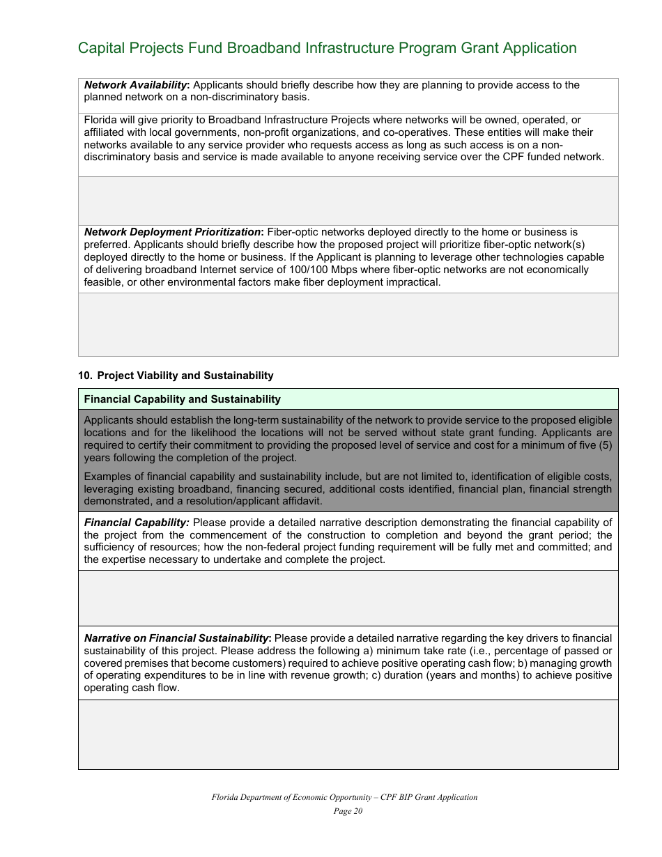 Capital Projects Fund Broadband Infrastructure Program Grant Application - Florida, Page 20