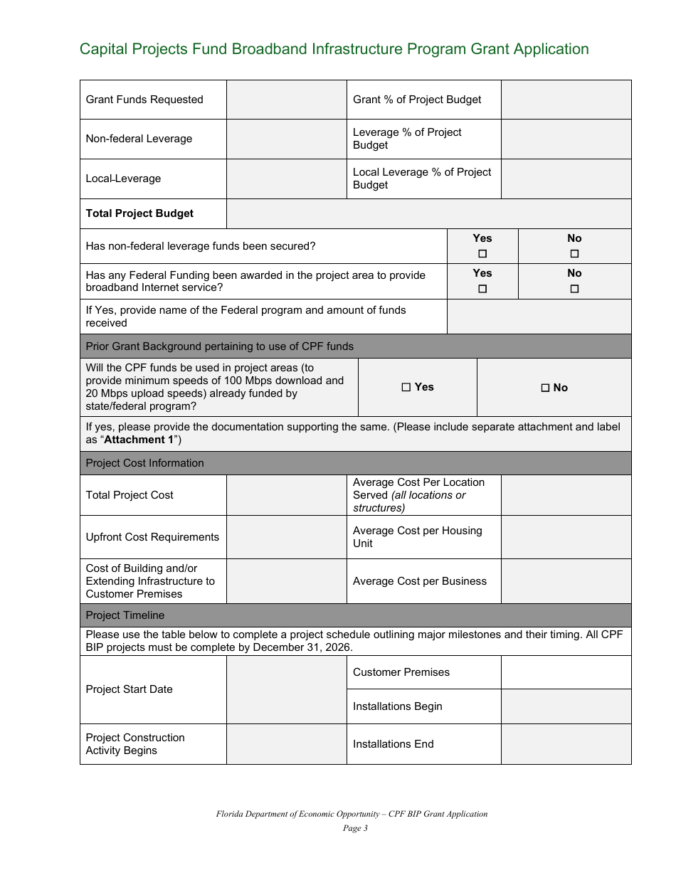 Capital Projects Fund Broadband Infrastructure Program Grant Application - Florida, Page 3
