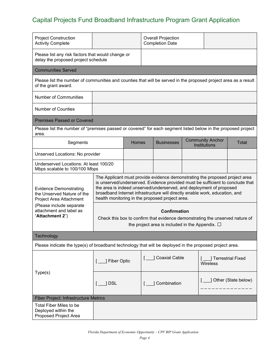 Capital Projects Fund Broadband Infrastructure Program Grant Application - Florida, Page 4