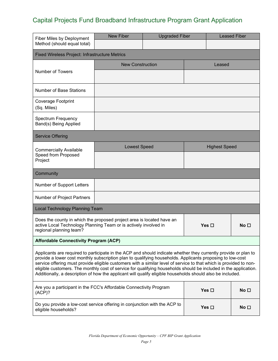 Capital Projects Fund Broadband Infrastructure Program Grant Application - Florida, Page 5