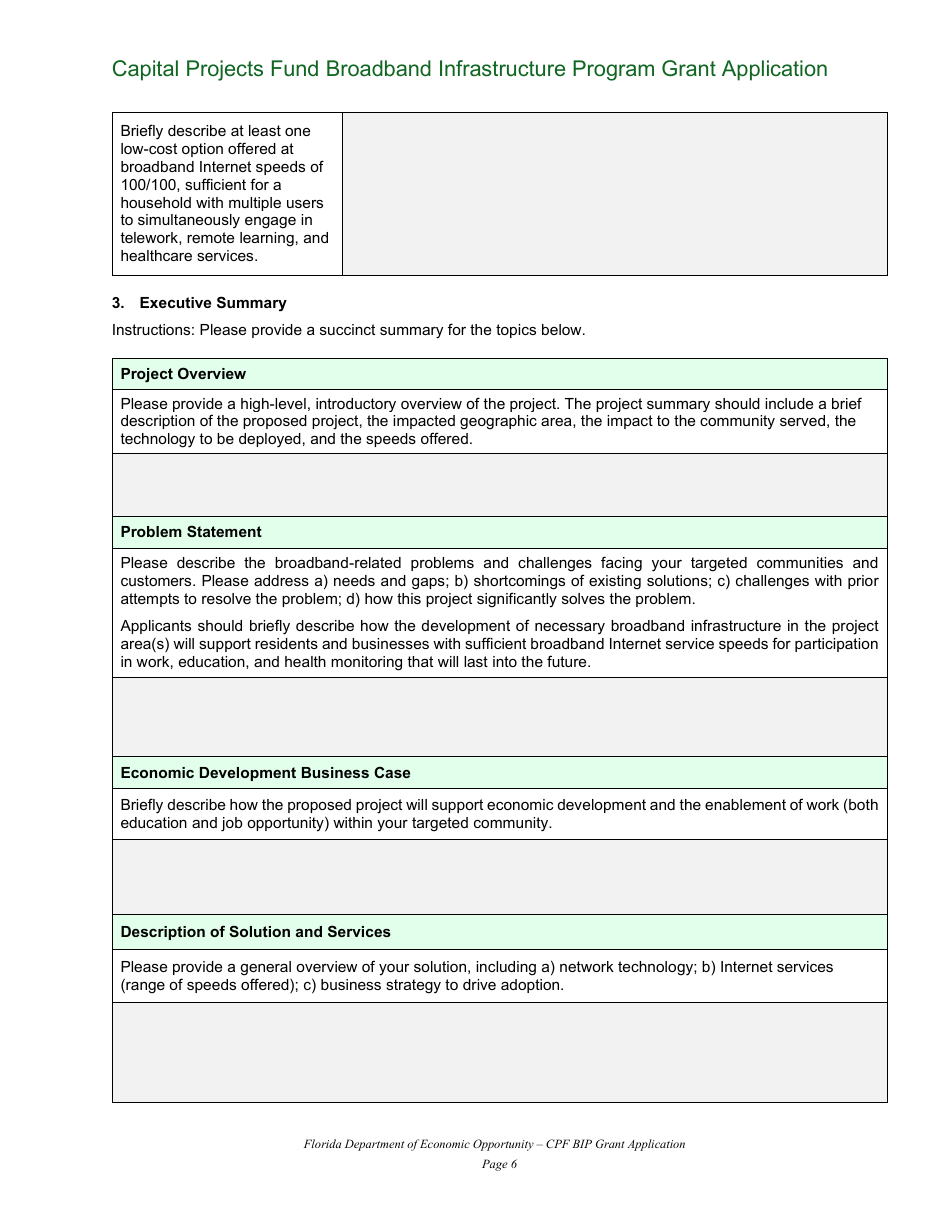 Capital Projects Fund Broadband Infrastructure Program Grant Application - Florida, Page 6