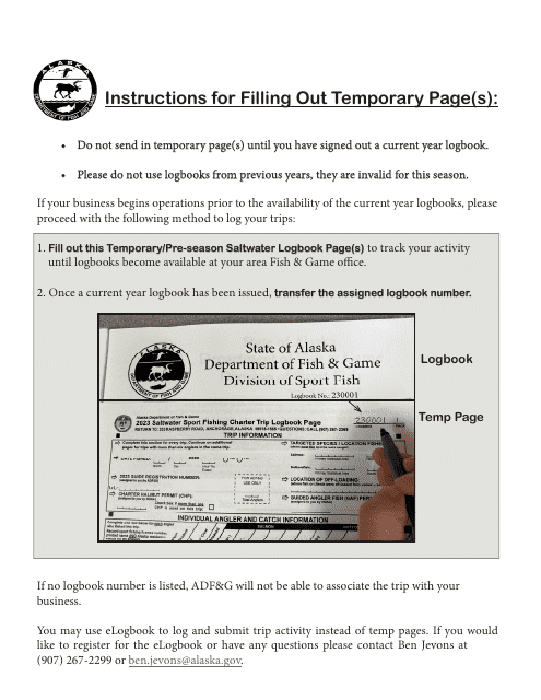 Form 11-540 Saltwater Sport Fishing Charter Trip Logbook Page - Alaska, 2023