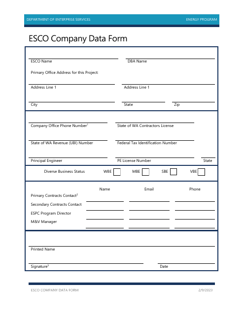 Esco Company Data Form - Energy Program - Washington