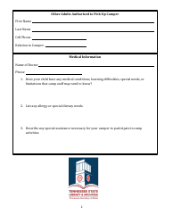 Summer Camp Registration Form - Tennessee, Page 2