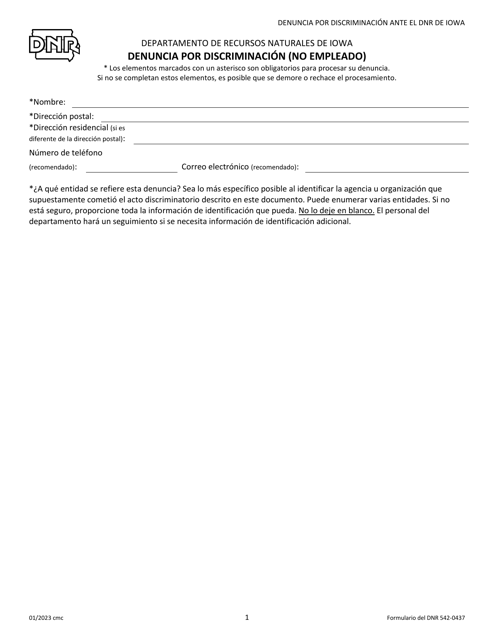 DNR Formulario 542-0437 Denuncia Por Discriminacion (No Empleado) - Iowa (Spanish)