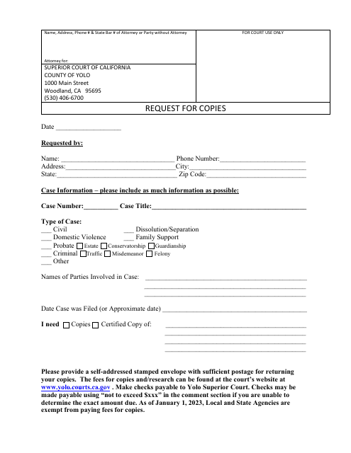 Form CR-005 Request for Copies - County of Yolo, California