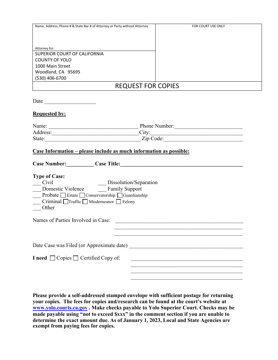 Form CR-005 Request for Copies - County of Yolo, California, Page 1