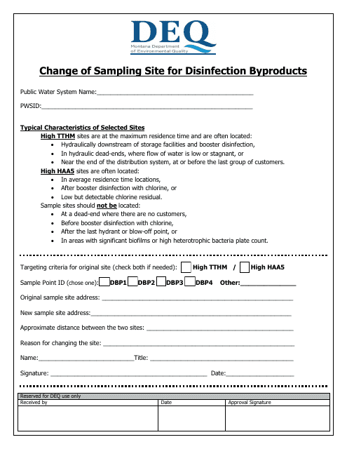 Change of Sampling Site for Disinfection Byproducts - Montana Download Pdf