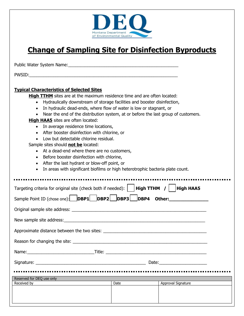 Change of Sampling Site for Disinfection Byproducts - Montana, Page 1