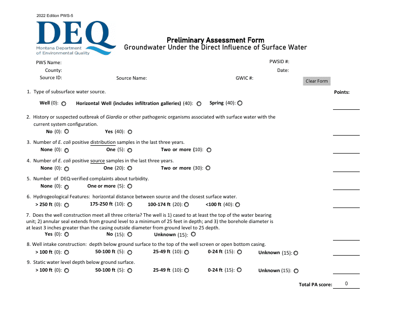 Form PWS 5 Fill Out Sign Online And Download Fillable PDF Montana 