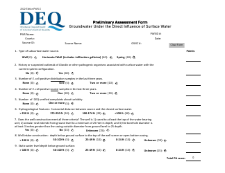 Form PWS-5 Preliminary Assessment Form - Montana