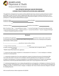 Document preview: Dda Operated Medicaid Waiver Programs Licensed Practitioner Application and Agreement - Maryland