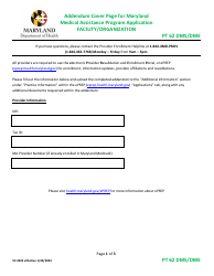 Addendum Cover Page for Maryland Medical Assistance Program Application - Facility/Organization - Pt 62 DMS/Dme - Maryland
