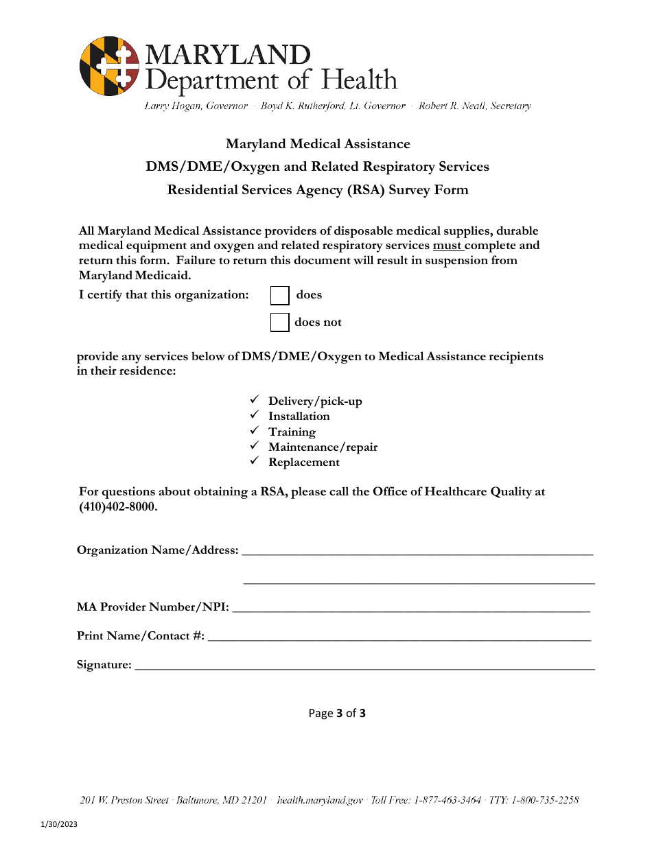 Addendum Cover Page for Maryland Medical Assistance Program Application - Facility / Organization - Pt 62 DMS / Dme - Maryland, Page 3