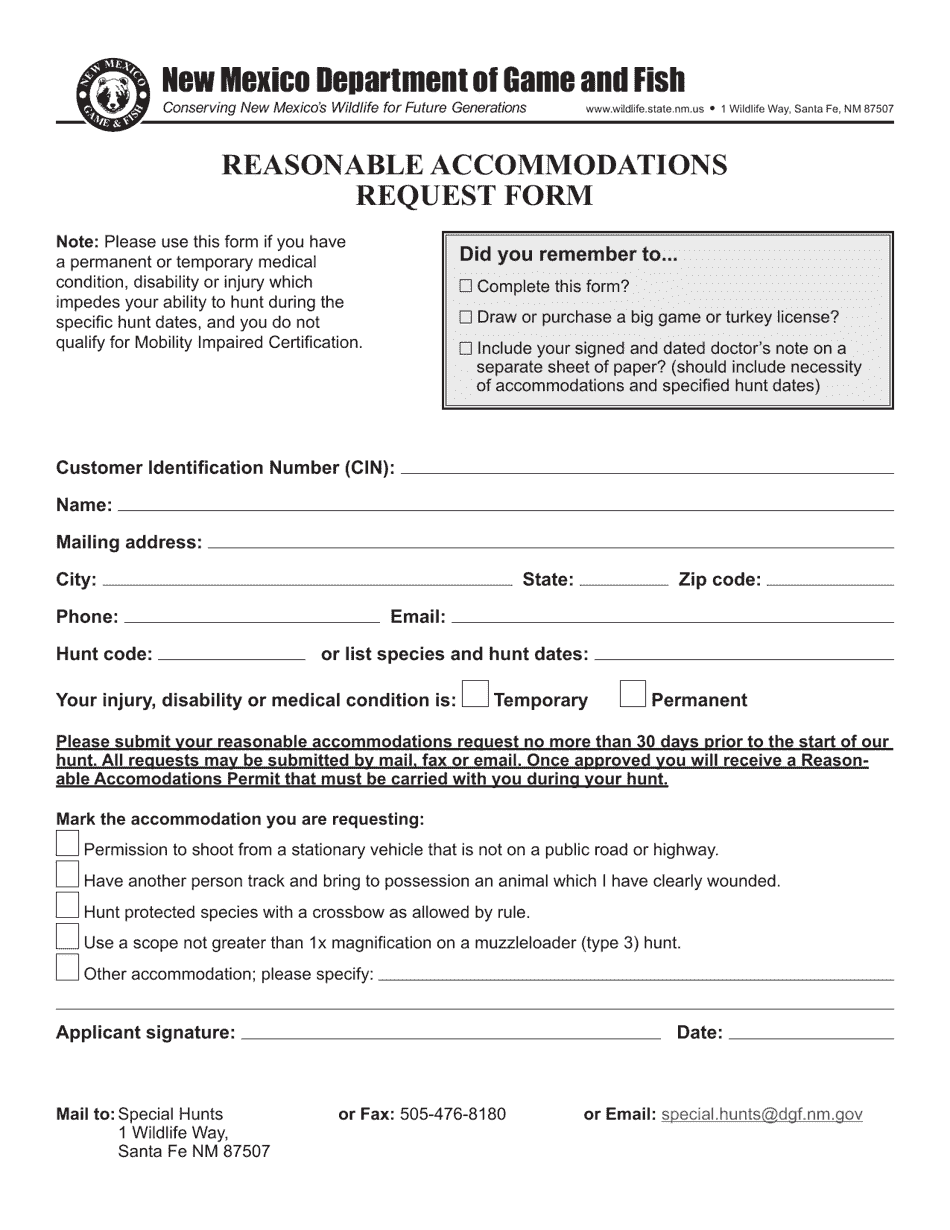 New mexico reasonable accommodations request form download fillable pdf