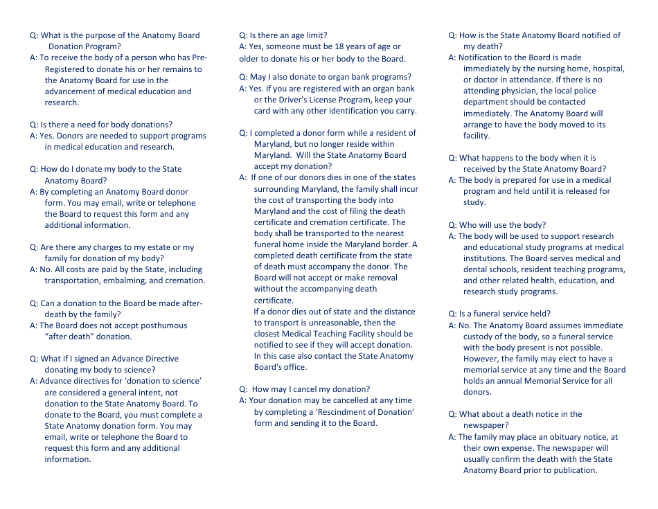 Form SAB20-W Anatomical Gift / Body Donation Registration Form - Maryland, Page 4