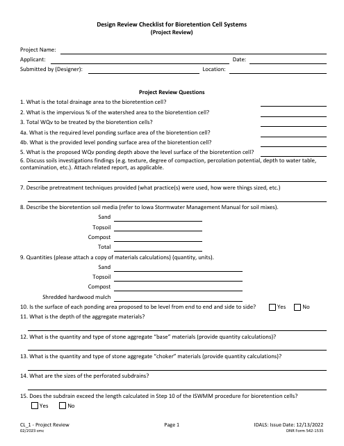 DNR Form 542-1535  Printable Pdf