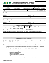 ADEM Form 569 Beneficial Use Facility Registration Application Form - Alabama