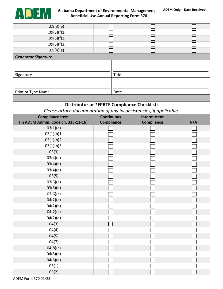 ADEM Form 570 Beneficial Use Annual Reporting Form - Alabama, Page 3