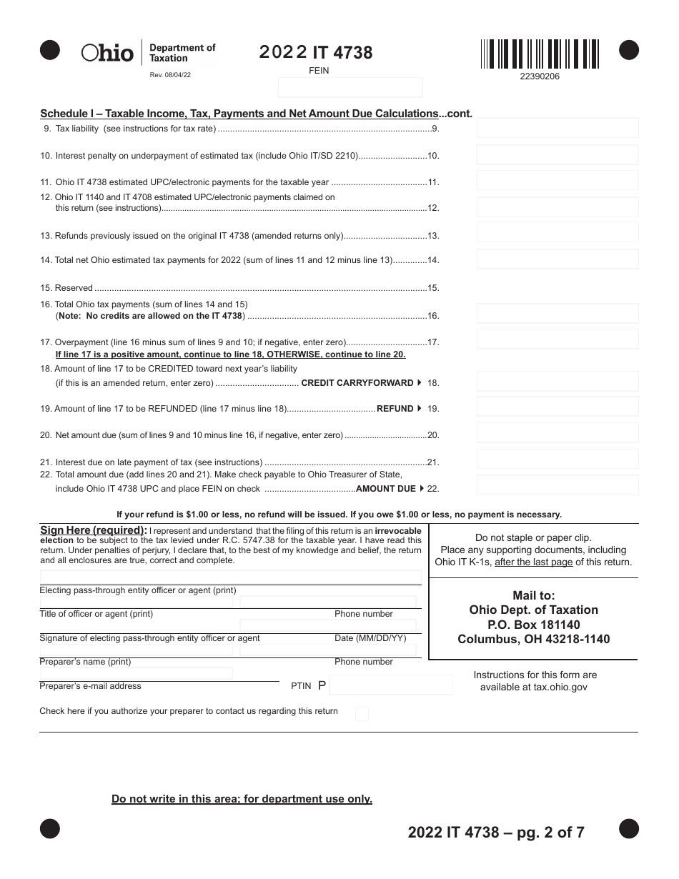 Form IT4738 Electing Pass-Through Entity Income Tax Return - Ohio, Page 2
