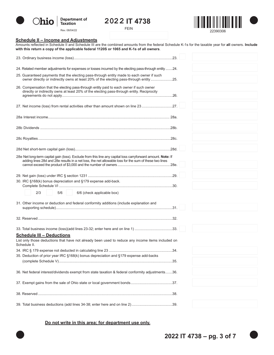 Form IT4738 Electing Pass-Through Entity Income Tax Return - Ohio, Page 3