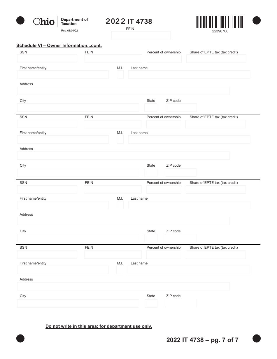 Form IT4738 Electing Pass-Through Entity Income Tax Return - Ohio, Page 7