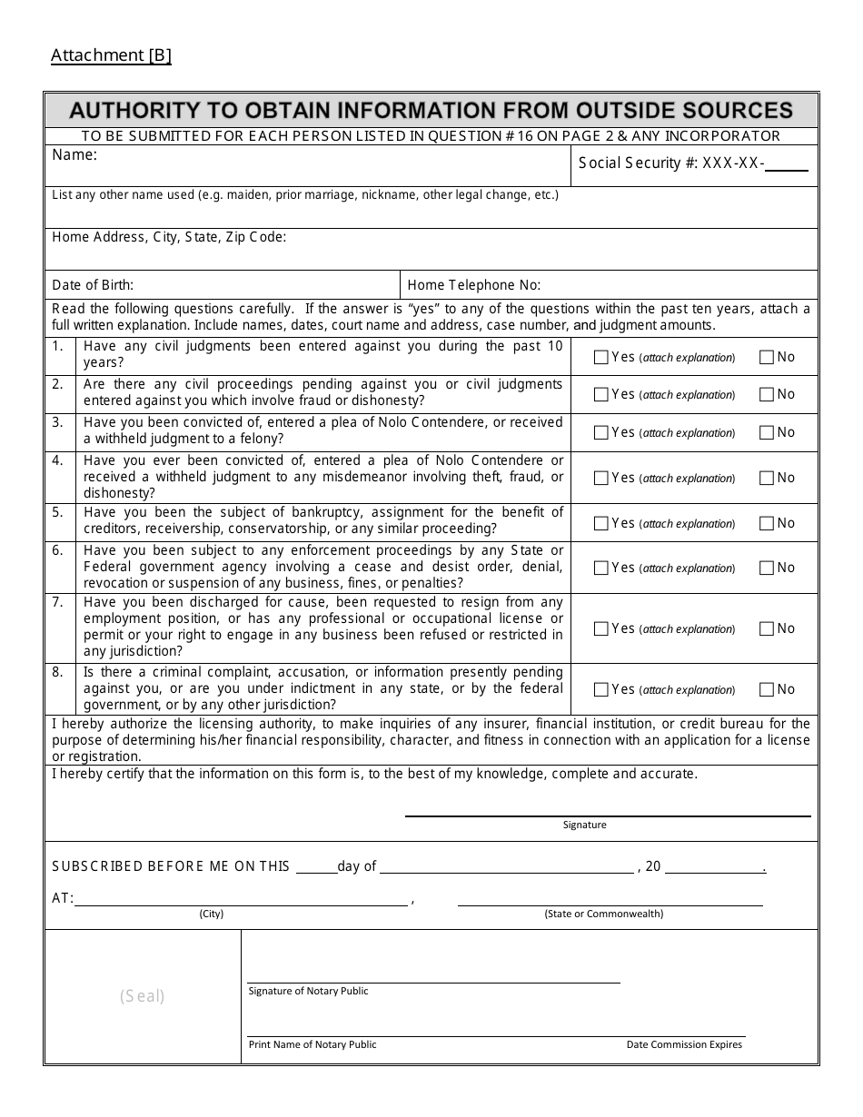 Idaho Authority to Obtain Information From Outside Sources Fill Out