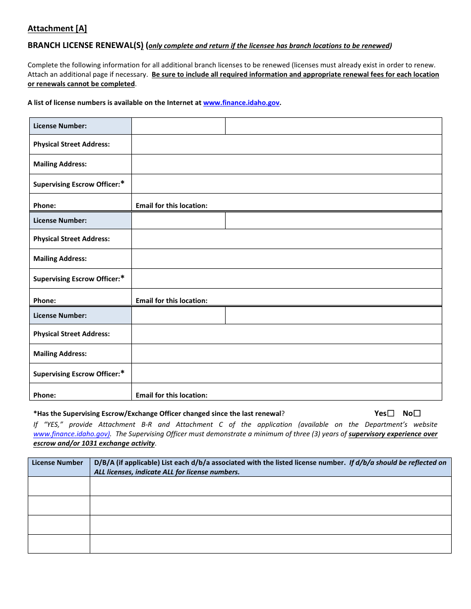 Annual Renewal Application for Idaho Escrow Agencies and 1031 Exchange Companies - Idaho, Page 6