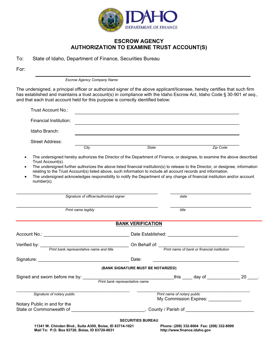 Annual Renewal Application for Idaho Escrow Agencies and 1031 Exchange Companies - Idaho, Page 9