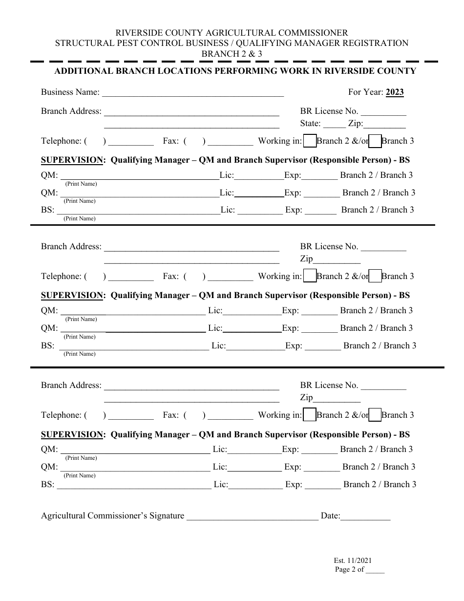 Structural Pest Control Business / Qualifying Manager Registration - Branch 2  3 - County of Riverside, California, Page 2