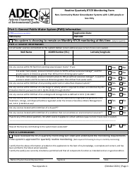 Routine Quarterly Rtcr Monitoring Form - Non-community Water Groundwater Systems With 1,000 People or Less Only - Arizona