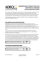 Document preview: Application Info Packet - Underground Storage Tank (Ust) Preapproval Program - Arizona