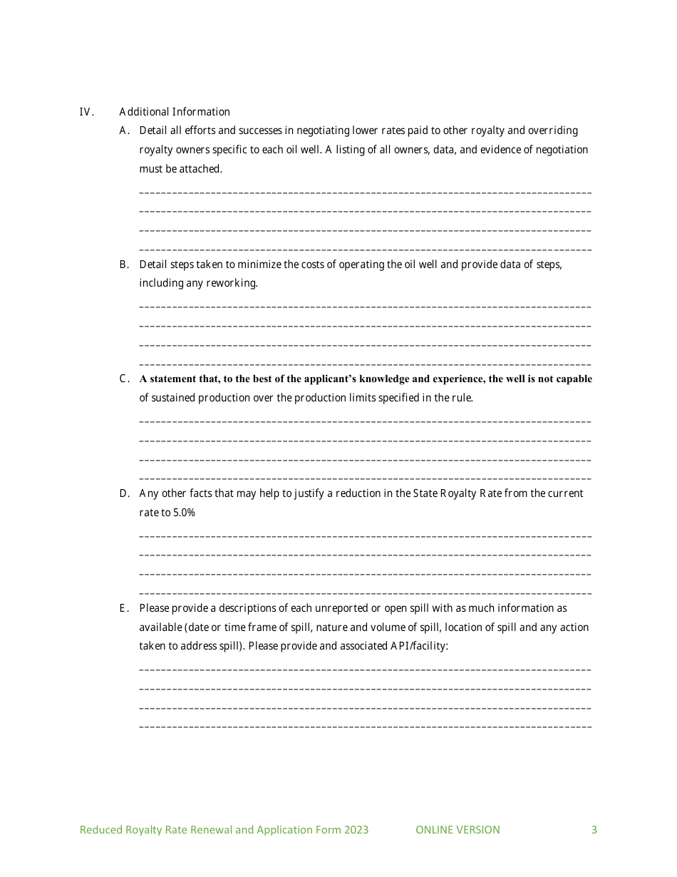 Application and Renewal for Reduced Royalty Rate for Oil Wells - New Mexico, Page 3
