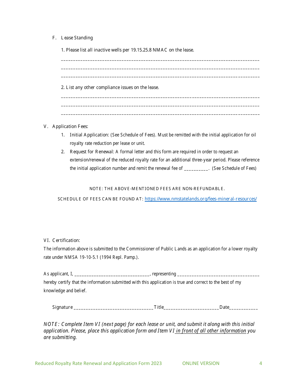 Application and Renewal for Reduced Royalty Rate for Oil Wells - New Mexico, Page 4